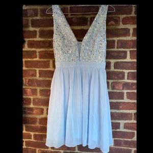 Baby Blue Sequins Dress Halter Neck Babydoll S